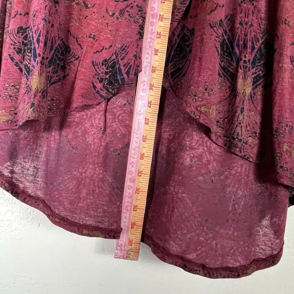 Free People Boho Tunic Top Lace Sleeve Keyhole Back Linen Blend M